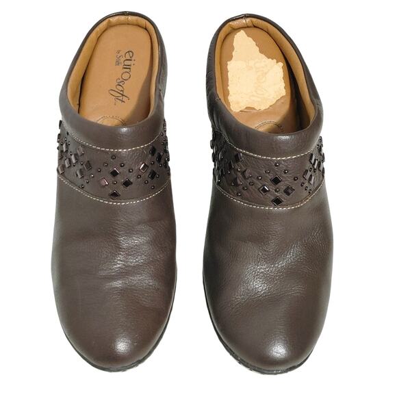 EuroSoft by Sofft Carris Brown Leather Mule Embellished High Heels Womens 6.5M - Picture 3 of 6